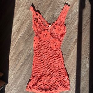 Free People coral crochet beach coverup
